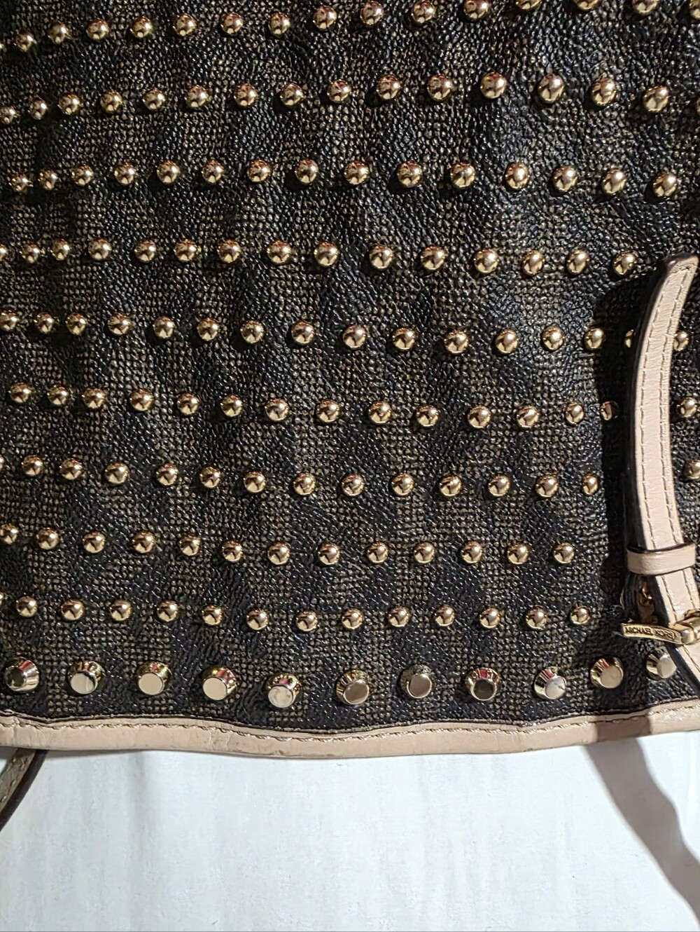 Michael Kors Jet Set Travel Studded Tote Hand Bag Brown, Tan and Gold Rare Tote - Picture 11 of 12